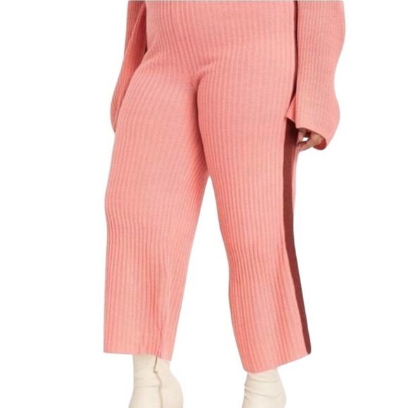 Eloquii Pants - Eloquii Pink Ribbed Side Striped Crop Wide Leg Sweater Pants Size 26/28